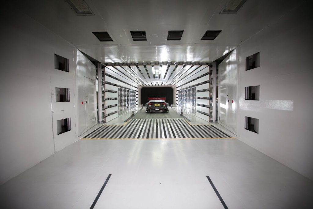 aerodynamics test with car in windtunnel